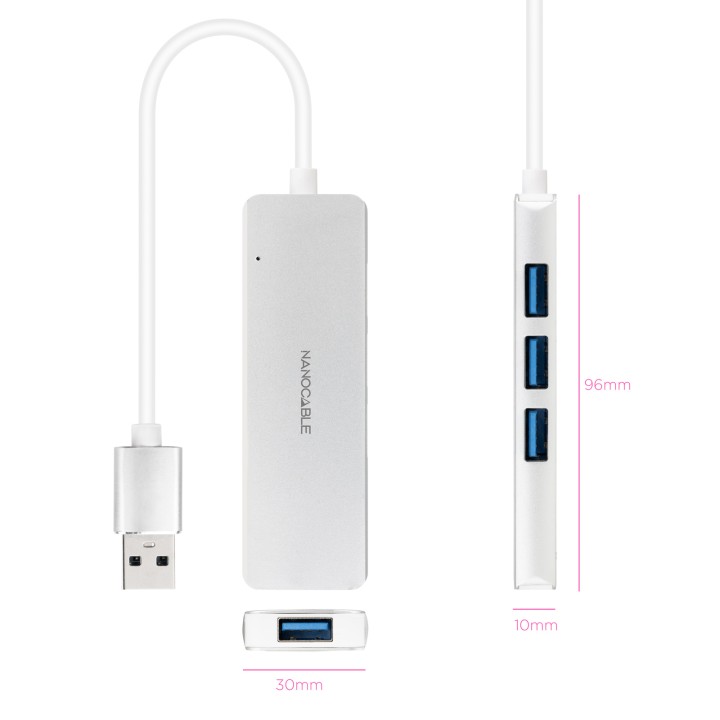 Hub Nanocable USB-A 3.0 a 4xUSB-A 3.0 Gris (10.16.4602)