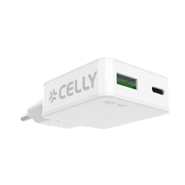 Cargador CELLY Slim 45W 1USB-A 1USB-C (SLIMTC1C1A45WWH)