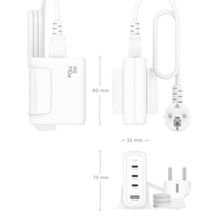 Cargador AISENS 140W 1xUSB-A 3xUSB-C (ASCH-140W4P055-W)
