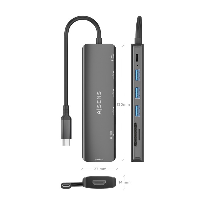 Docking AISENS 7en1 USB-C Gris (ASUC-7P025-GR)
