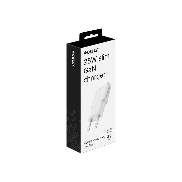 Cargador Pared CELLY 25W 1xUSB-C Blanco (SLIMTC1C25WWH)