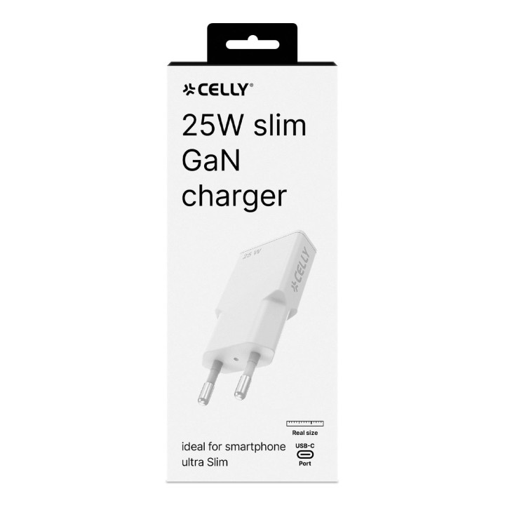 Cargador Pared CELLY 25W 1xUSB-C Blanco (SLIMTC1C25WWH)