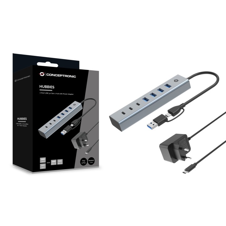 Hub CONCEPTRONIC USB-C a 7xUSB-A/C Gris (HUBBIES20GP)