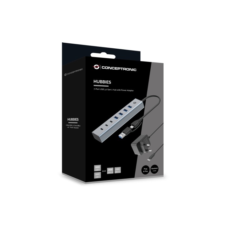 Hub CONCEPTRONIC USB-C a 7xUSB-A/C Gris (HUBBIES20GP)