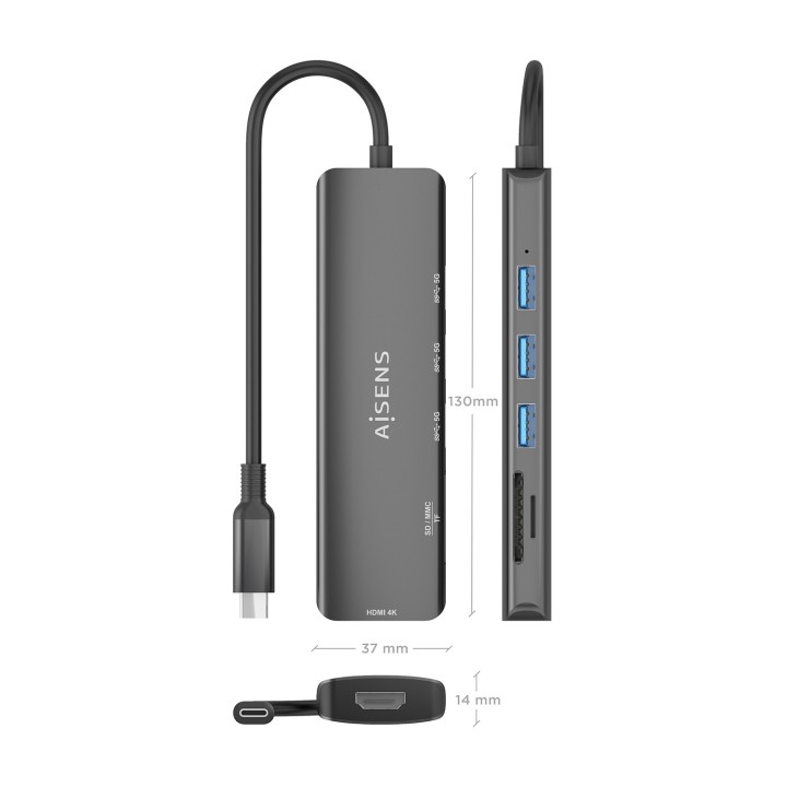Docking AISENS 6en1 USB-C Gris (ASUC-6P024-GR)