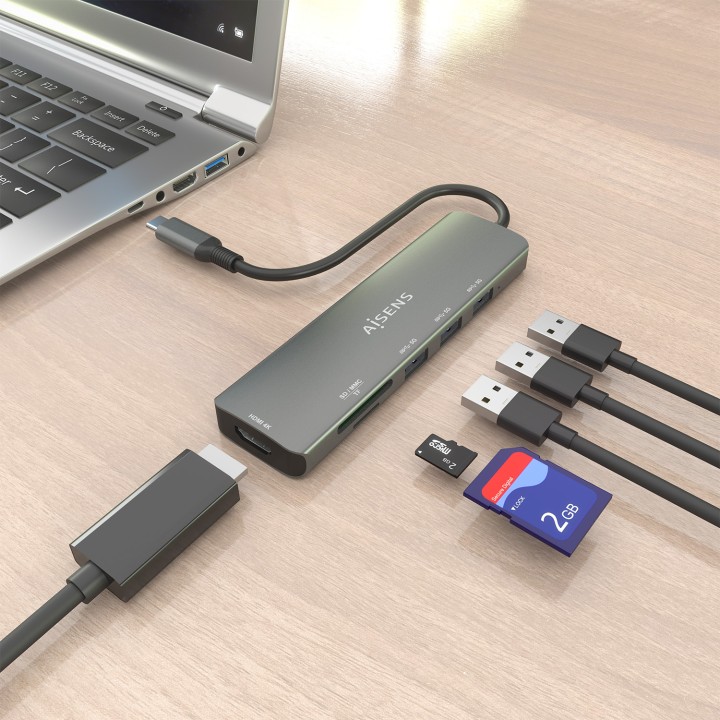 Docking AISENS 6en1 USB-C Gris (ASUC-6P024-GR)