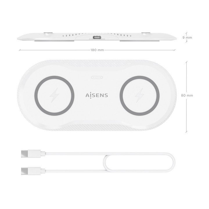 Estación Carga AISENS Qi 2en1 USB-C (ASCH-15W2WC059-W)