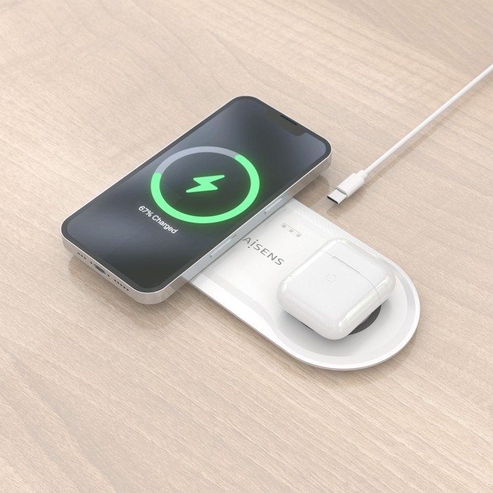 Estación Carga AISENS Qi 2en1 USB-C (ASCH-15W2WC059-W)