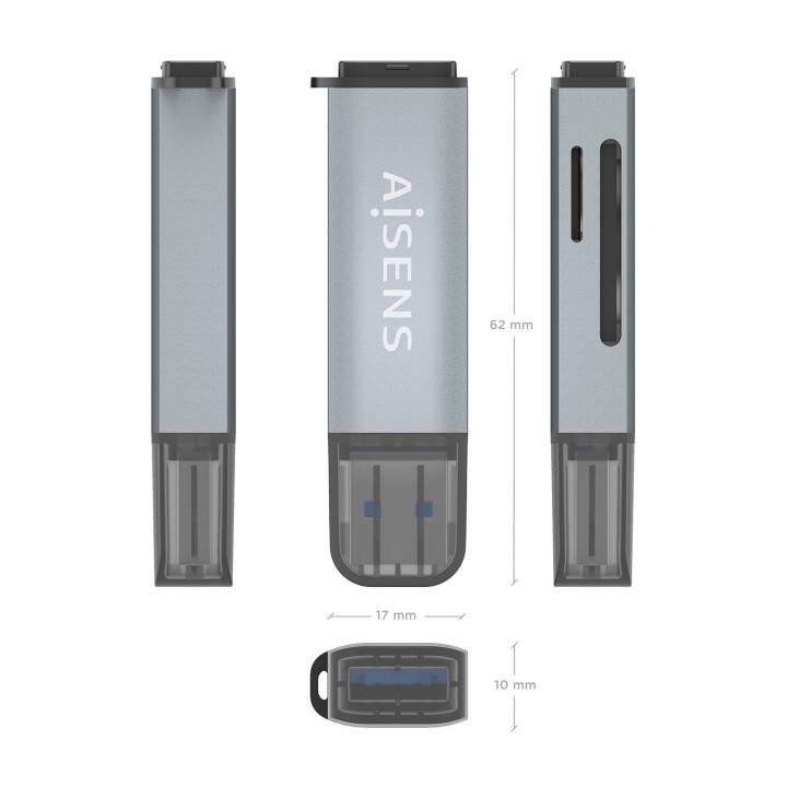 Lector Tarjetas AISENS USB-A 3.0 Gris (ASCR-2A09-GR)