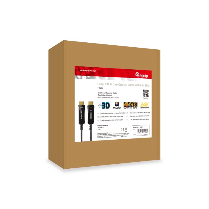 Cable EQUIP HDMI 2.0 4k 30m Negro (119430)