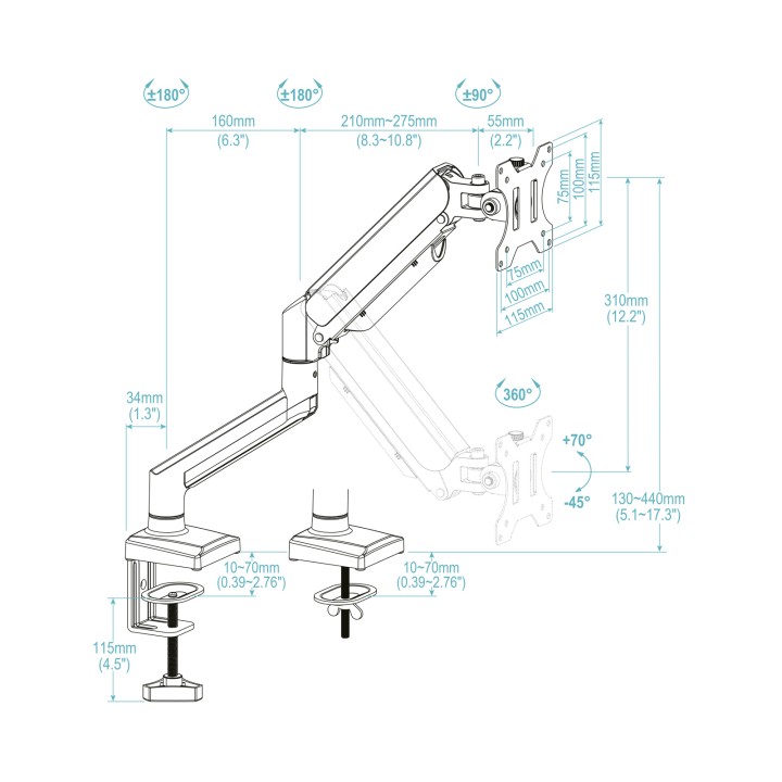 Soporte de Mesa TooQ 13"-34" Inclina/Gira (DB1334TNR-B)