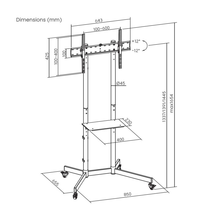 Soporte de Suelo AISENS 37"-70" con ruedas (FT70TE-333)