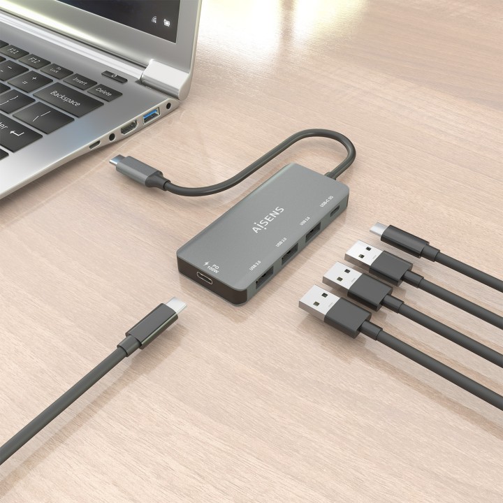 Hub AISENS USB-C a 3xUSB 2.0 PD 100W Gris (A109-0945)