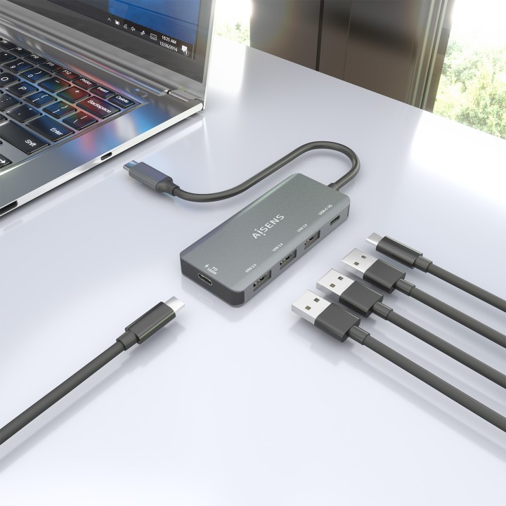 Hub AISENS USB-C a 3xUSB 2.0 PD 100W Gris (A109-0945)