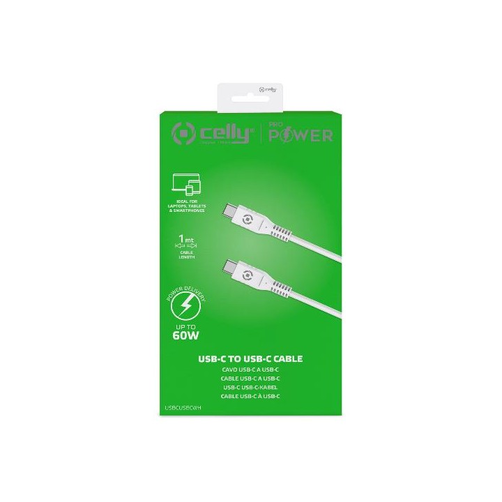 Cable CELLY USB-C a USB-C 1m 60W Blanco (USBCUSBCWH)