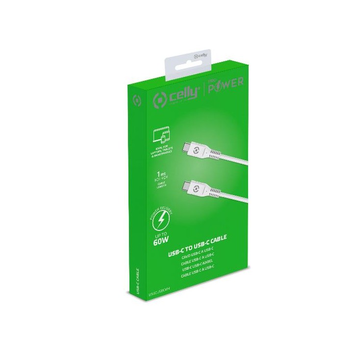 Cable CELLY USB-C a USB-C 1m 60W Blanco (USBCUSBCWH)