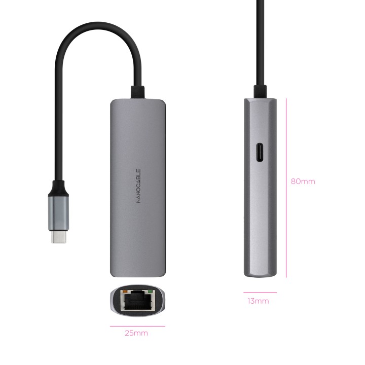 Hub Nanocable USB-C a 1xUSB-C 3.0/1xRJ45 (10.16.4603)