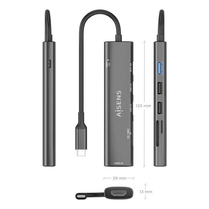 Docking AISENS 7en1 USB-C Gris (ASUC-7P027-GR)