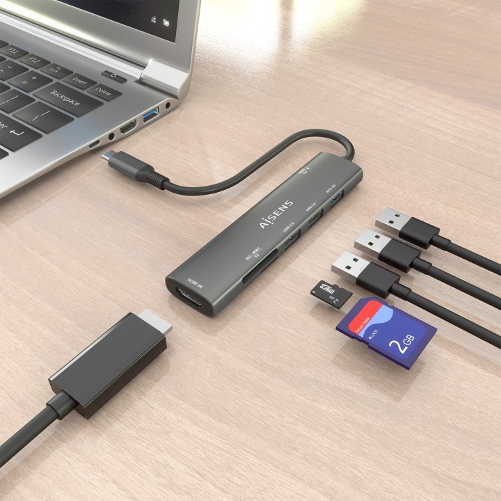 Docking AISENS 7en1 USB-C Gris (ASUC-7P027-GR)