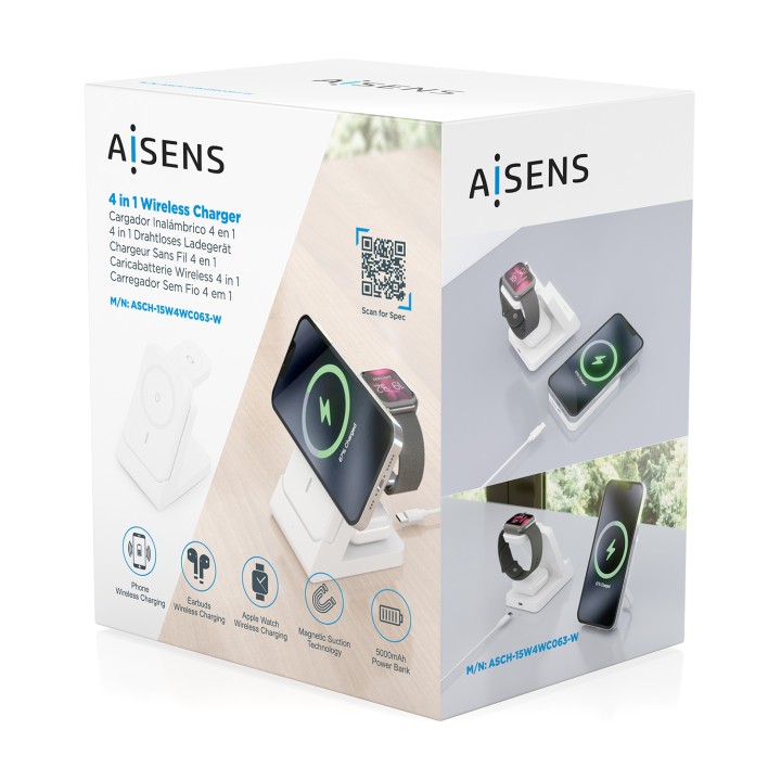 Cargador AISENS Qi Inalámbrico Blanco(ASCH-15W4WC063-W)