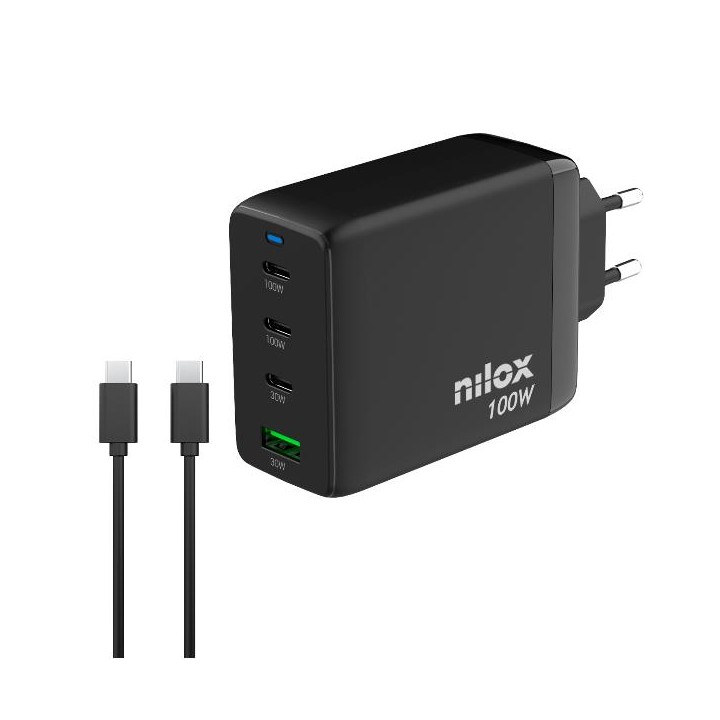 Cargador Pared NILOX Gan 100W 4 Puertos (NXGANUSBC100)