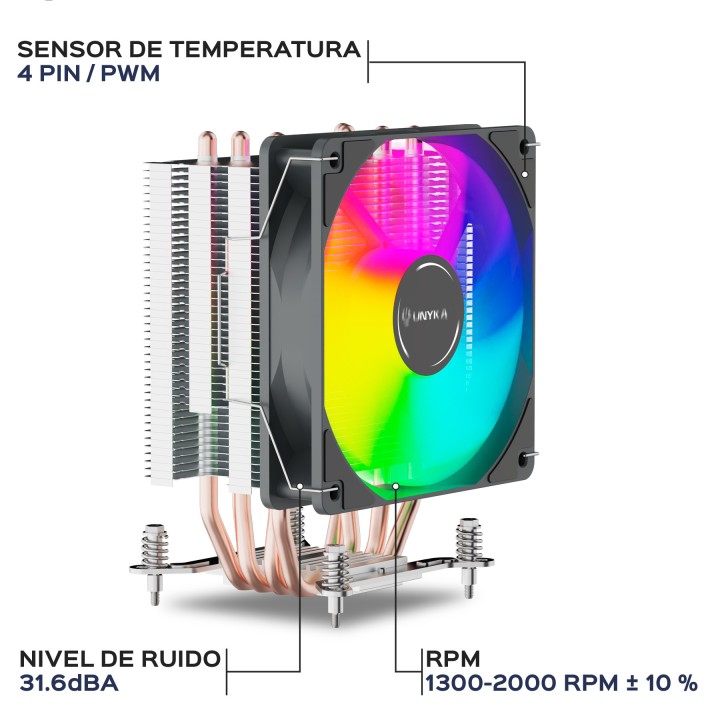 Ventilador UNYKA UNYCOOL H40 ARGB 90mm Gris (UK324101)