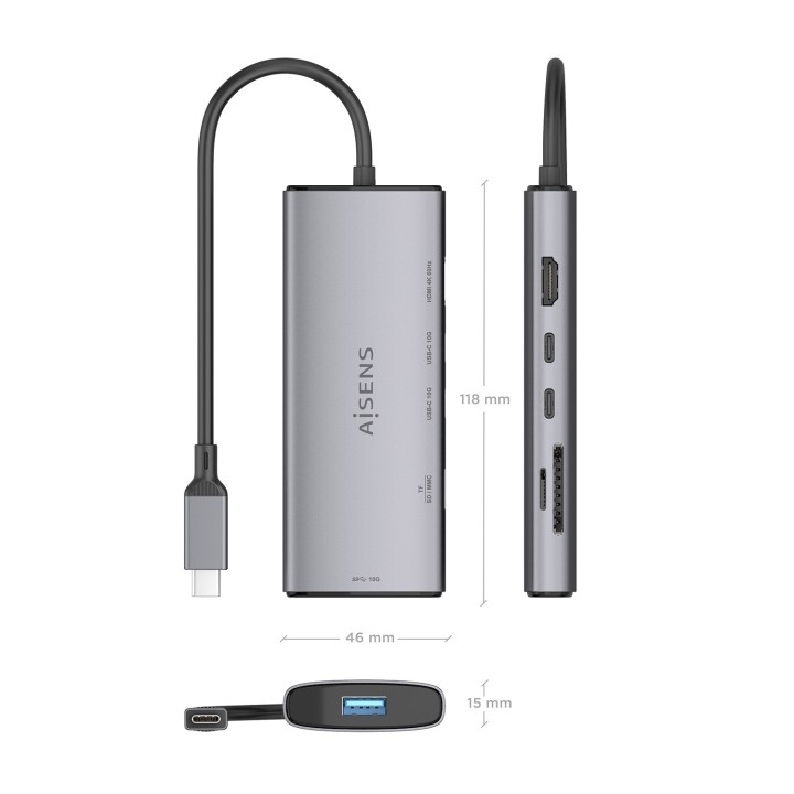 Docking AISENS 6en1 USB-C 4K/60Hz Gris (ASUC-6P029-GR)