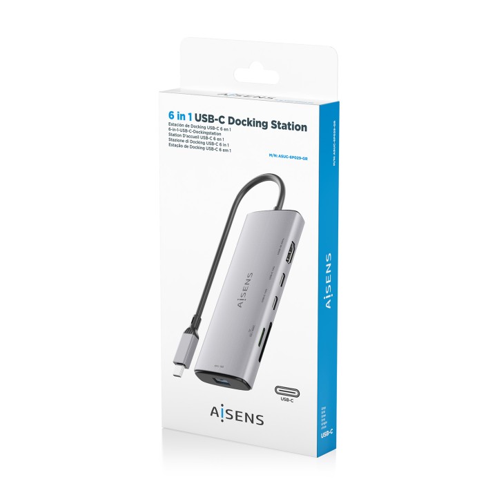 Docking AISENS 6en1 USB-C 4K/60Hz Gris (ASUC-6P029-GR)