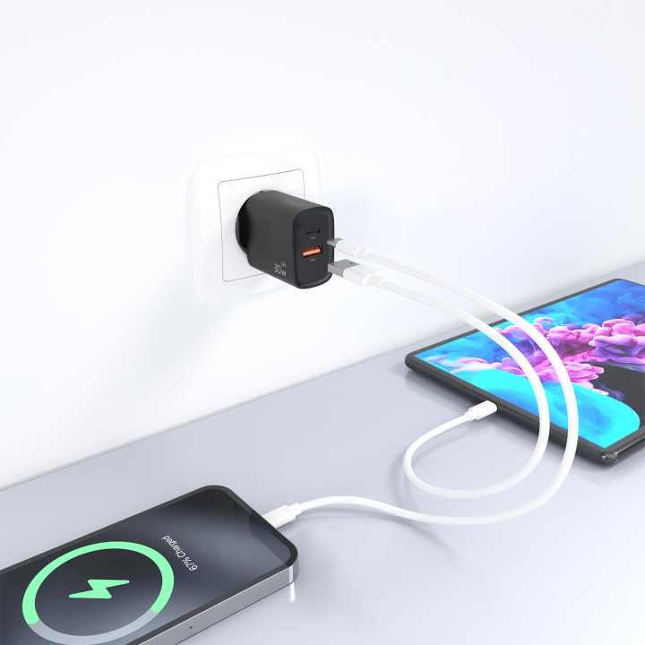 Cargador de Pared AISENS 30W USB-A/C Negro (A110-0953)