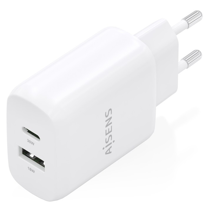 Cargador Pared AISENS USB-A USB-C 30W Blanco(A110-0923)