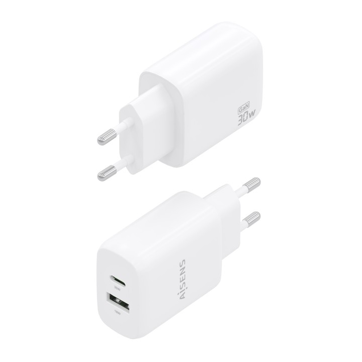 Cargador Pared AISENS USB-A USB-C 30W Blanco(A110-0923)