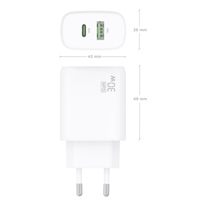 Cargador Pared AISENS USB-A USB-C 30W Blanco(A110-0923)