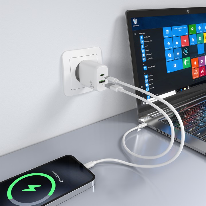 Cargador Pared AISENS USB-A USB-C 30W Blanco(A110-0923)