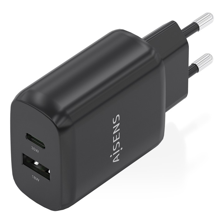 Cargador Pared AISENS 30W USB-A USB-C Negro (A110-0924)