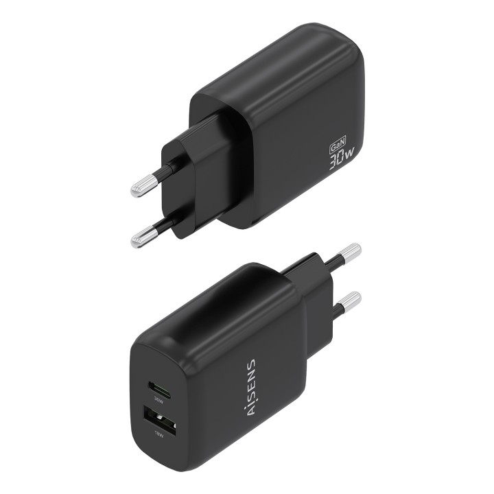 Cargador Pared AISENS 30W USB-A USB-C Negro (A110-0924)