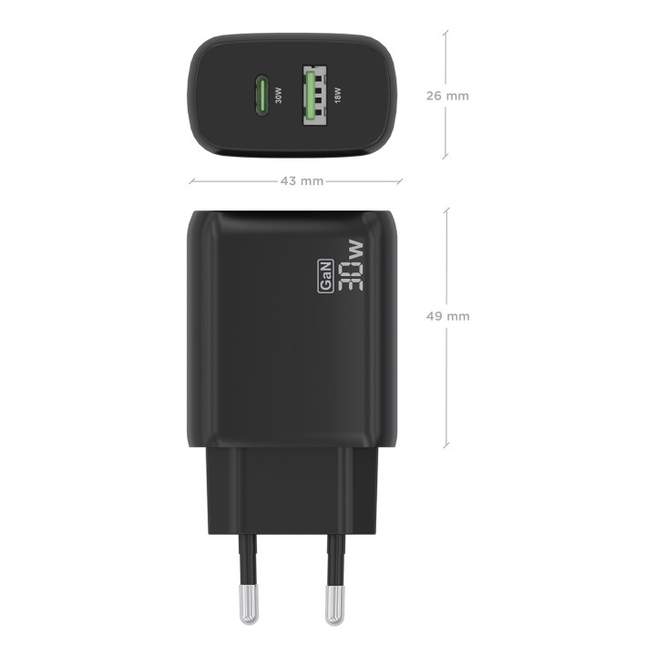 Cargador Pared AISENS 30W USB-A USB-C Negro (A110-0924)