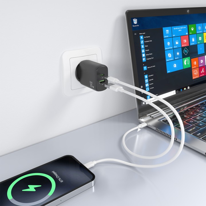 Cargador Pared AISENS 30W USB-A USB-C Negro (A110-0924)