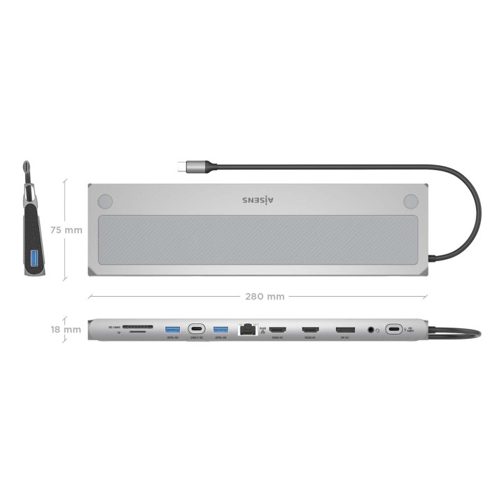 Docking AISENS USB-C 4K UHD Gris (ASUC-12P020-GR)