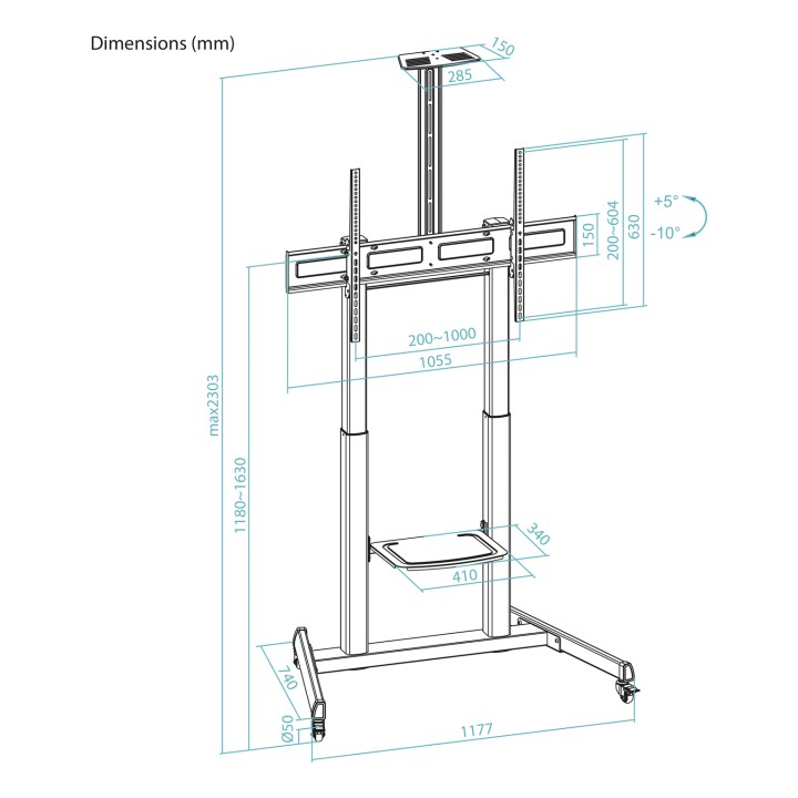 Soporte de Suelo TooQ 60"-100" con Ruedas (FS20406HM-B)