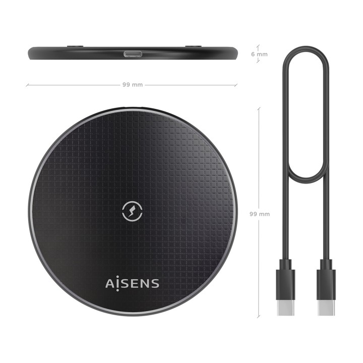 Cargador AISENS Inalámbrico Qi Usb-C(ASCH-15W1WC058-BK)