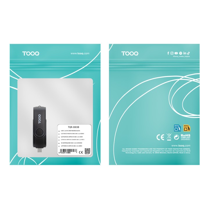 Lector de Tarjetas TooQ USB-A USB-C Negro (TQR-3003B)