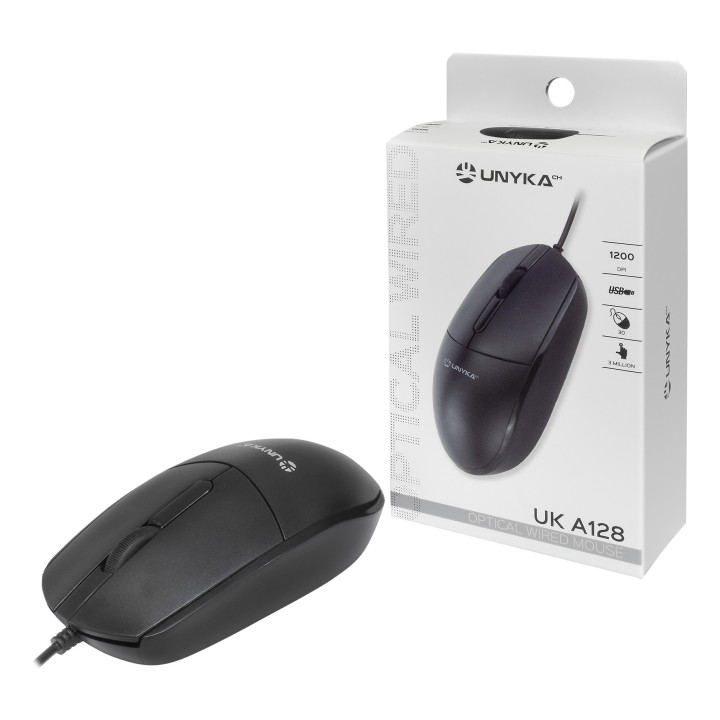 Ratón UNYKA UKA128 Óptico USB 1200dpi Negro (UK50549)