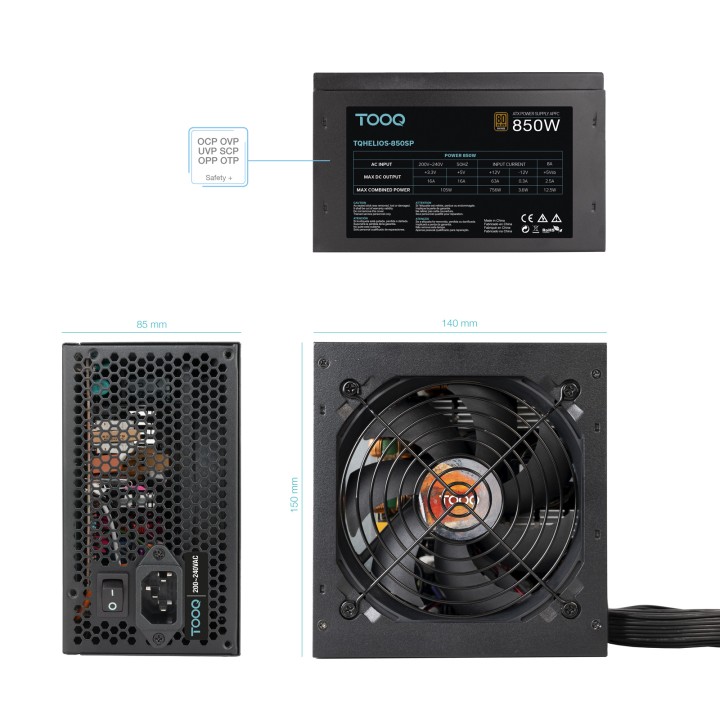 Fuente TooQ ATX 850W APFC 80+ Bronze (TQHELIOS-850SP)