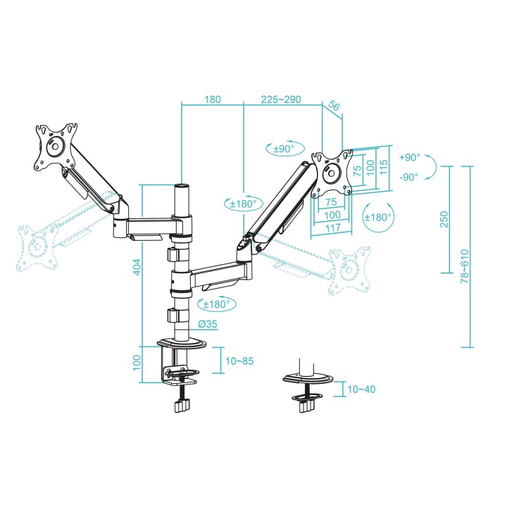 Soporte Mesa TooQ 17"-32" 2 Brazos Negro (DB1533TNR-B)