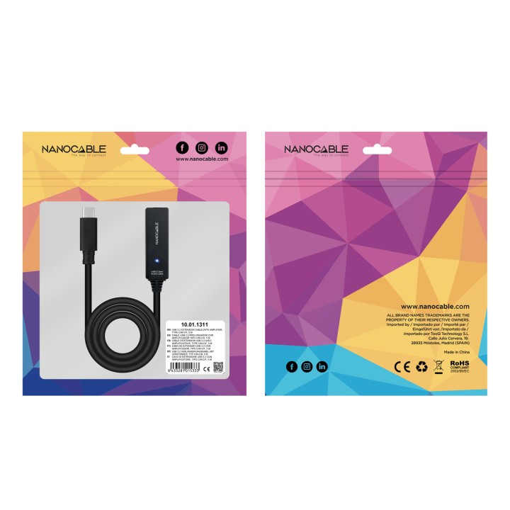 Nanocable USB-C M/H Cable 5m Negro (10.01.1311)