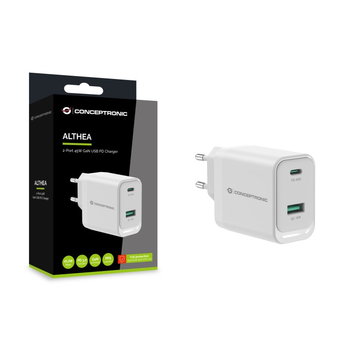 Cargador CONCEPTRONIC USB-A/C 45W PD 3.0 (ALTHEA20W45)