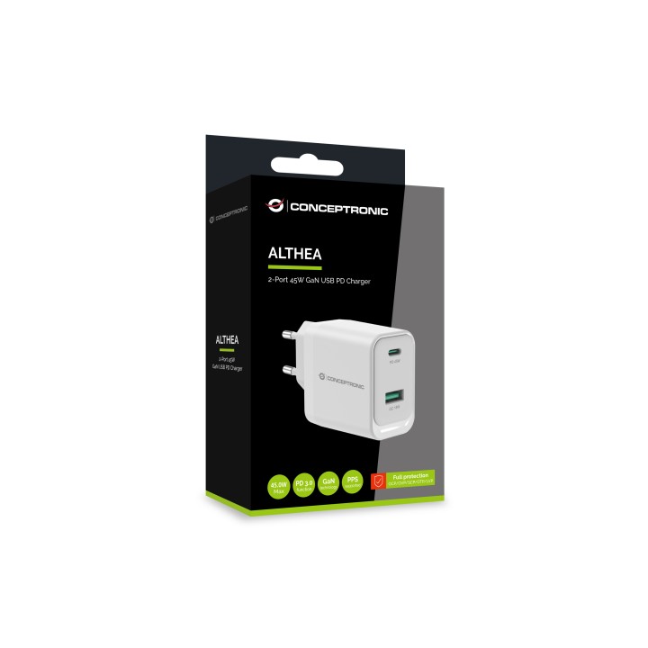 Cargador CONCEPTRONIC USB-A/C 45W PD 3.0 (ALTHEA20W45)