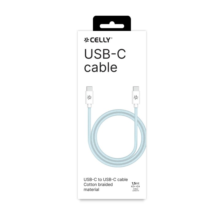 Cable CELLY USB-C a USB-C Azul/Blanco (USBCUSBCCOTTLB)