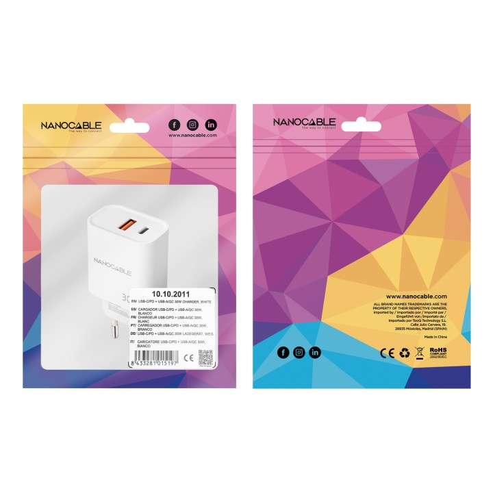 Cargador Pared Nanocable USB-A/C 30W Blanco(10.10.2011)