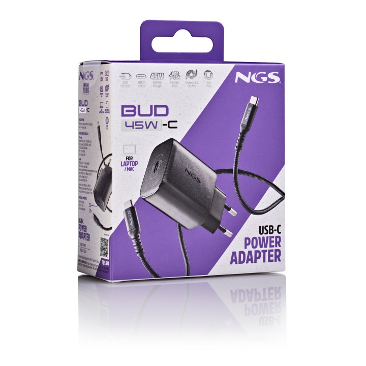 Cargador de Pared NGS GaN 45W 1xUSB-C Negro (BUD45W-C)